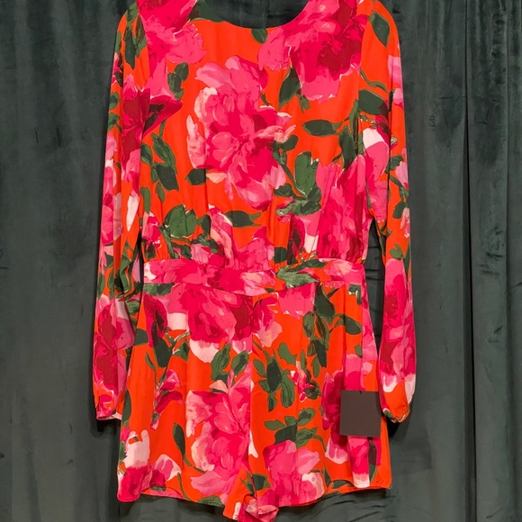 Lulus Sweetest Song Orange Floral Print Backless Long Sleeve Romper - Picture 4 of 7